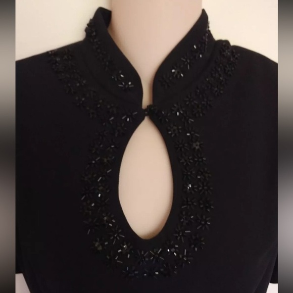 LIZ CLAIBORNE Womens Size 8 Black Beaded Keyhole Neck Tea Length Dress Maxi - Picture 4 of 11